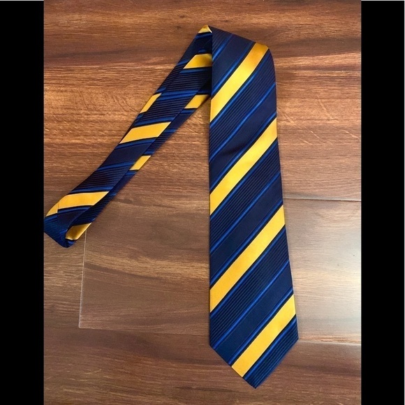 HILDITCH and KEY Saks 5th Ave All Silk Blue and Yellow Repp Tie - Picture 2 of 10